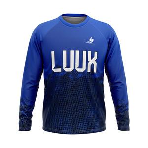 T-shirt de performance à manches longues et col rond pour homme, séchage rapide, imprimé par sublimation, bleu, haut de sport, fourniture directe usine - Product Image 1
