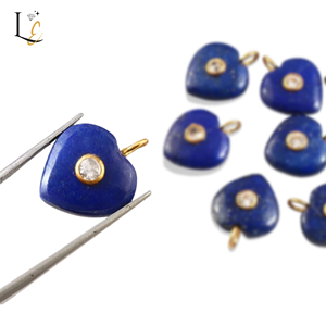 Pendentif Cœur Sculpté en Lapis Lazuli Naturel, Argent Sterling 925, Incrustation de Zircon, Breloque en Pierre Précieuse Lapis, Vente en Gros, Bijoux Fins en Gros - Product Image 2