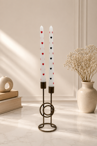 Dual Ring Brass <b>Candlestick</b> Holder with Red and <b>Black</b> Heart Taper Candles for Valentine's Day Home Decoration - Product Image 3