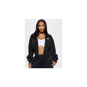 Chaqueta Corta con Cremallera para Mujer, Estilo Acid Wash, Ropa Urbana, Proveedor OEM ODM de Moda Personalizada, Venta al Por Mayor, EE. UU. - Product Image 1