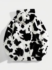 <b>Mens</b> Winter Cow Print Fluffy Fleece <b>Hoodie</b> Oversized <b>Sherpa</b> Fuzzy Warm Pullover Streetwear Y2K Harajuku Hooded Sweatshirt - Product Image 2