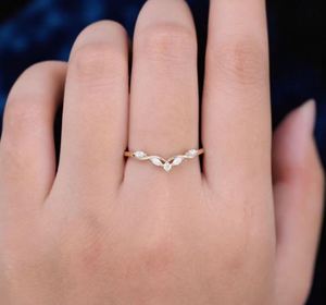 Marquise Moissanite Curved Wedding Engagement <b>Ring</b> Rose Gold Plated Sterling <b>Silver</b> Stackable <b>Ring</b> <b>with</b> Prong Setting - Product Image 3