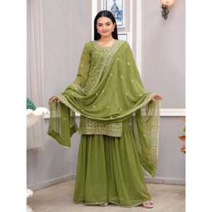 Costume de mariage Sharara Salwar Kameez en polyester brodé par des designers, avec des broderies en sequins - Product Image 3