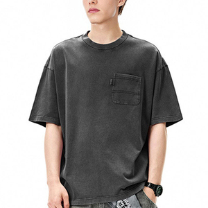 เสื้อยืดโออีเอ็ม โอดีเอ็ม ทรงโอเวอร์ไซส์ ผ้าคอตตอน 100% หนานุ่ม ซักฟอกแบบแอซิดวอช มีกระเป๋าหน้า ดีไซน์วินเทจ ทำสีซีดแบบดิสเทรส  รับผลิตตามแบบ - Product Image 2