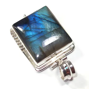 Labradorite 925 Sterling Silver Handmade Pendant Natural Blue Flash Gemstone Jewelry Statement Pendant Bezel Setting - Product Image 1