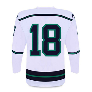 Maillot de hockey sur glace personnalisé noir avec rayures bleues, uniforme d'équipe, design de lettres diagonales, sublimation personnalisée, 100% polyester - Product Image 3