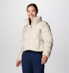 Winter Season Blue OEM Women's Cosy <b>Cropped</b> <b>Puffer</b> <b>Jacket</b> Full Zip Bubble <b>Jacket</b> Breathable And Winter Down <b>Jacket</b> For Women - Product Image 3