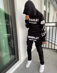 Conjunto Deportivo de 2 Piezas, Estilo Americano Clásico, Pantalones y Sudadera con Capucha, Lavado Ácido, Estampado, Ajustado, Ligero, Retro - Product Image 3