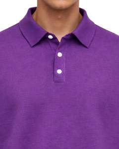 Sweat-shirt polo à manches longues pour homme, couleur violet personnalisé, en coton mélangé, col pull, décontracté, automne-hiver, OEM, vente en gros personnalisée - Product Image 5