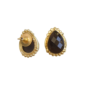 Boucles d'oreilles clous vintage plaqué or onyx pour femme, serties de pierres en forme de poire, en laiton, bijoux de mode - Product Image 6
