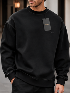 MIAZ Men's <b>Black</b> Crew Neck <b>Sweatshirt</b> Regular Fit Minimalist Casual Pullover Knitted Cotton Winter Wear Anti-shrink Quick Dry - Product Image 1