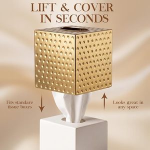 Gold Tissue Box Cover Square Facial Tissue Holder Luxury Brass Napkin Dispenser Metal Paper <b>Case</b> Desk Face Tissue Organizer Box - Product Image 2