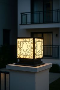 Lámpara de Poste LED Geométrica Clásica, Lámpara Decorativa de Acero Negro de 8 Pulgadas, Iluminación Cálida para Puerta de Villa al Aire Libre, 220V - Product Image 3