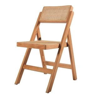 Chaise pliante moderne en teck massif avec assise en rotin, chaise d'appoint en bois pour la maison, le restaurant, l'hôtel, le mobilier d'extérieur, chaise de jardin - Product Image 2