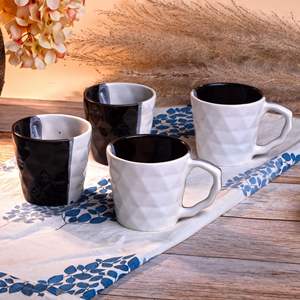 Juego de Café de Cerámica Abhita Moderno y Lujoso, Diseño de Diamante en Dos Tonos, 200 ml, Ecológico, Duradero, Portátil, Negro y Blanco, Hecho en India - Product Image 5