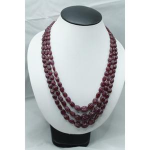 <b>Ruby</b> Oval Beads 3 Strand <b>Necklace</b> Stone Jewelry Red Color For <b>Necklace</b> Making - Product Image 4