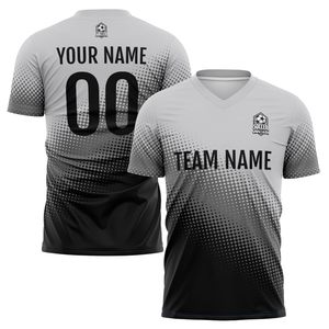 เสื้อฟุตบอลแบบกำหนดเองสำหรับผู้ชาย คอวี แขนสั้น พิมพ์ลายแบบซับลิเมชั่น ระบายเหงื่อได้ดี ผลิตจากโพลีเอสเตอร์ 100% พร้อมชื่อทีมและหมายเลข สำหรับผู้ใหญ่ - Product Image 3