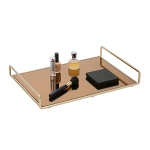 Bandeja de almacenamiento rectangular con espejo, marco de metal pulido, diseño minimalista, organizador de escritorio de un solo nivel, fácil de limpiar - Product Image 5