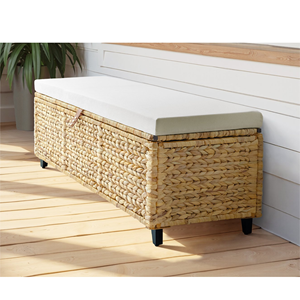 Wholesale Water Hyacinth Bench With <b>Storage</b> Baskets, Woven Wicker Bench With <b>Cushion</b> For Living Room From Vietnam Factory - Product Image 4