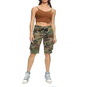 Short cargo camouflage pour femme ODM, taille mi-haute, fermeture boutonnée, en toile respirante, style décontracté d'été - Product Image 1