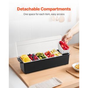 Estación de Servicio Refrigerada para Condimentos con 6 Compartimentos - Contenedor de Plástico Refrigerado para Frutas, Verduras y Condimentos - Product Image 4