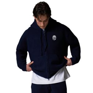 <b>Navy</b> Knit Zip Through Hoodie with Embroidered Logo Comfortable Stylish Streetwear Premium Knitwear for Men Perfect for Casual - Product Image 5
