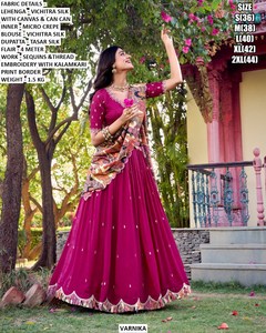 Ensemble Lehenga Choli traditionnel indien Varnika, dupatta Bhandhani, soie Vichitra, imprimé Kalamkari, longueur au sol, vêtements ethniques pour femmes - Product Image 4