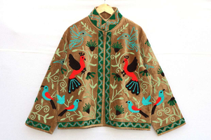 <b>Womens</b> Ethnic Boho <b>Velvet</b> Autumn Winter <b>Jacket</b> Handmade Suzani Embroidery Floral Reversible Breathable Cotton Stand Finished - Product Image 3