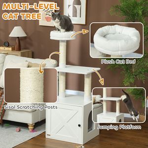 Árbol para Gatos de Lujo para Interiores con Condominio para Gatos, Postes para Rascar, Plataformas para Escalar y Recinto para Caja de Arena - Blanco - Product Image 6