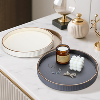 Plateau de service, grand plateau décoratif, plateau décoratif rond en cuir PU pour la cuisine, le salon, plateaux en cuir