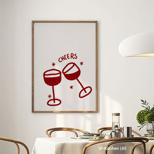 Toile d'art style scandinave pour cuisine moderne, bar à domicile, salle à manger, avec illustration de verres à vin rouge, typographie de 'Cheers' et illustration de 'Toast'. - Product Image 3