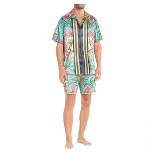 Ensemble de costume décontracté pour homme en satin floral respirant pour l'été, avec chemise à imprimé hawaïen et short - Product Image 3