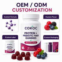 Gomitas de Fibra Prebiótica con Proteína COKOC, Sabor a Bayas Mixtas, Forma de Frambuesa, Suplemento Dietético para Adultos, OEM, ODM, Marca Privada