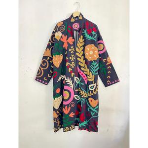 Premium <b>Navy</b> Blue Embroidered Long Suzani <b>Jacket</b> <b>Women's</b> Boho Floral Pattern Full Sleeve Winter Autumn <b>Jacket</b> - Product Image 1