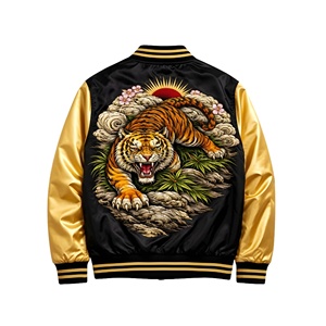 Chaquetas Bomber Sukajan de Moda Japonesa para Hombre, con Bordado de Tigre Akatora en Satén de Lujo, Personalizadas, con Mangas Doradas - Product Image 3