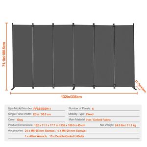 Paravento Pieghevole a 6 Pannelli dal Design Semplice, Divisorio Portatile Autoportante per Privacy e Separazione degli Spazi - Product Image 4