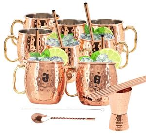 Tasses à Moscow Mule en cuivre avec revêtement en acier inoxydable, lot de 6 de 18 oz avec pailles, doseur, cuillère et brosse, résistantes au ternissement - Product Image 1