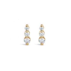 925 Sterling Silver Lab Grown Diamond 10K Gold Triple Bar Piercing Studs Earrings Graduated <b>Three</b> Stone Diamond Drop Earrings - Product Image 5
