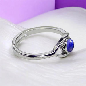 Hermoso Anillo Ajustable de Plata de Ley 925 con Ojo Turco de Lapislázuli, Gema Redonda de 6mm, Estilo Bohemio, Joyería de Compromiso con Piedra de Nacimiento - Product Image 4