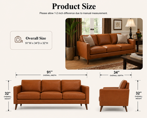 Genuine Leather Three Seat <b>Sofa</b> <b>With</b> Wood Legs Tight Back Square Arms Traditional Living Room Furniture Leather <b>Sofa</b> - Product Image 3