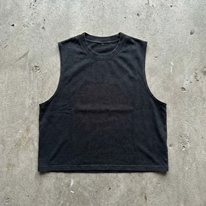 Men Faded Black Boxy Fit Sleeveless Tank <b>Top</b> Heavyweight Cotton <b>Cropped</b> Streetwear Vintage Stonewashed Quick Dry Breathable - Product Image 1