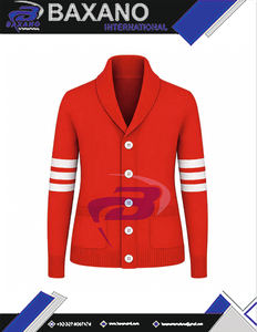 Delta |   Sigma |   Suéter de Punto con Botones Bordados Rojos y Blancos de la Hermandad Theta, con Rayas Blancas, para Mujer - Product Image 4