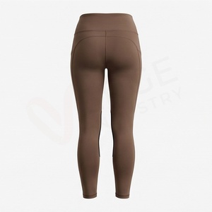 High Waist Ankle-Length Yoga <b>Leggings</b> Solid <b>Brown</b> Spandex Nylon Four-Way Stretch Seamless Design - Product Image 2