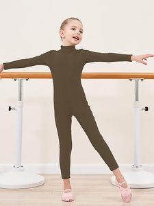<b>Girls</b> Long Sleeve Turtleneck <b>Unitard</b> Spandex Dance Bodysuit Full Body Leotard for Children Stage Wear Training - Product Image 4