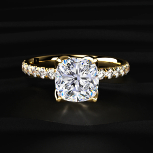 Lab grown diamond <b>ring</b> <b>cushion</b> solitaire pave floral prong gold silver yellow white rose dazzling brilliance sustainable sparkle - Product Image 5