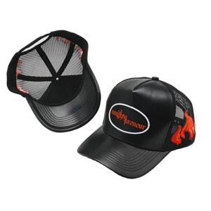 หมวกแก๊ปผ้าตาข่ายหนัง PU สำหรับทุกเพศหมวกตาข่ายสำหรับคนขับรถบรรทุกออกแบบได้ตามต้องการ - Product Image 5