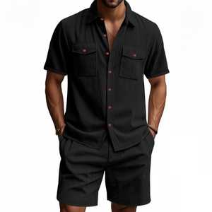 Conjunto de Camisa y Pantalones Cortos de Pana para Hombre, Estilo Casual de Verano, Dos Piezas, Transpirable y Ligero, OEM Privado - Product Image 2