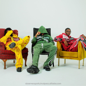 Chándal con cremallera y lavado ácido de diamantes de imitación de algodón personalizado con estampado de pantalla, ropa de calle de peso pesado de invierno, pantalones de chándal Unisex con capucha - Product Image 5