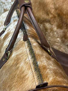 Sac de voyage unisexe en cuir véritable avec fourrure, design personnalisé, fermeture éclair, portable, LHDB-0096 - Product Image 6