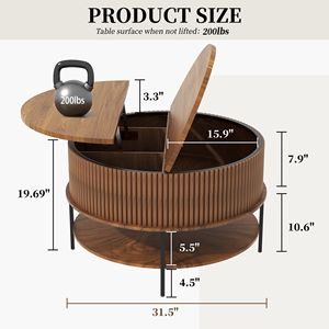 Tavolino da Caffè Rotondo con Piano Sollevabile da 31,5 Pollici, Stile Rustico Marrone, con Vano Portaoggetti e Gambe in Acciaio Resistente, Design Sicuro per Soggiorno - Product Image 2